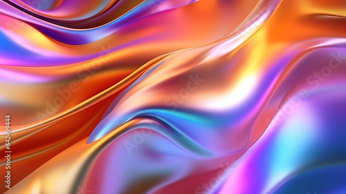 Abstract fluid 3D twisted iridescent holographic waves background. Generative ai