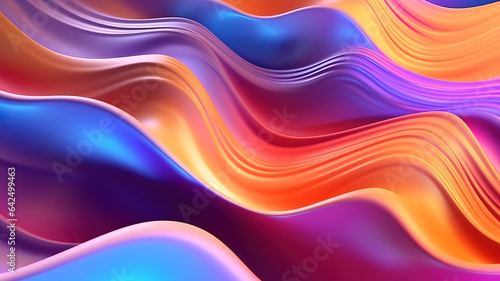 Abstract fluid 3d render iridescent holographic gradient waves texture. Generative ai