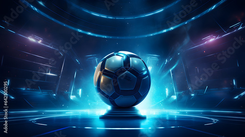 arafed soccer ball in a stadium with bright lights Generative AI © Bipul