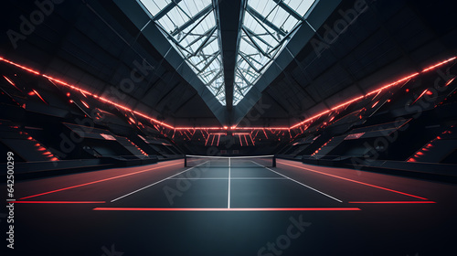 arafed image of a tennis court with a net and a skylight Generative AI