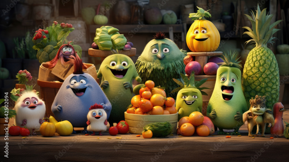 Funny fruits and vegetables crowd