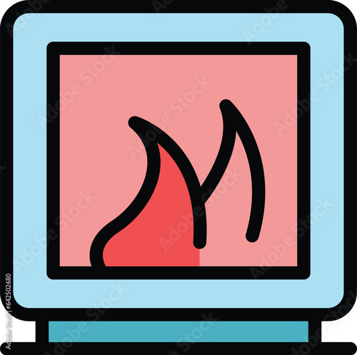 Heat furnace icon outline vector. Gas industry. Fireplace brick color flat