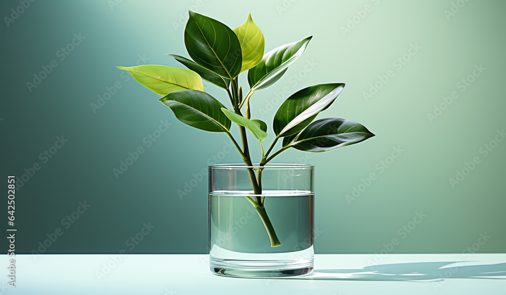 Plant in glass of water in minimalist concept. AI generated Plant in glass of water in minimalist concept. AI generated