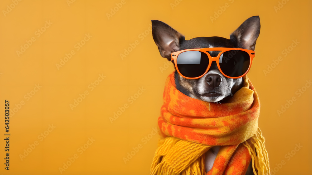 arafed dog wearing sunglasses and a scarf with a scarf around it Generative AI