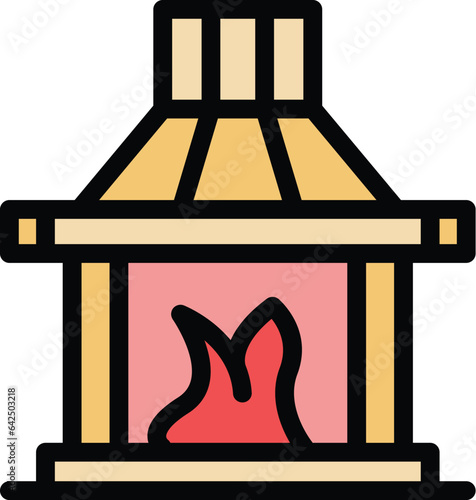 Heat furnace icon outline vector. Stove heater. Fire burning color flat