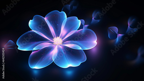 Holographic Botany: Neon-Lit Flower Wireframe on Futuristic Background
