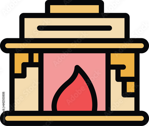 Brick furnace icon outline vector. Gas burning. Heating room color flat