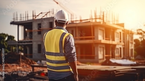 inspector or engineer is inspecting construction and quality assurance new house using a checklist. Engineers or architects or contactor work to build the house before handing, generate by AI