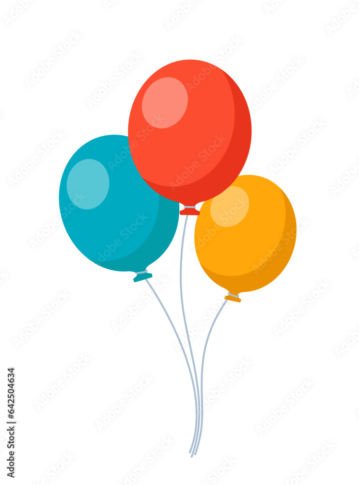 Bunch of balloons for birthday and party. Flying ballon with rope. Flat icon for celebrate and carnival. Vector illustration.