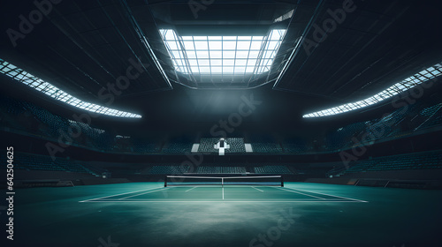 arafed tennis court with a man standing on the top of it Generative AI