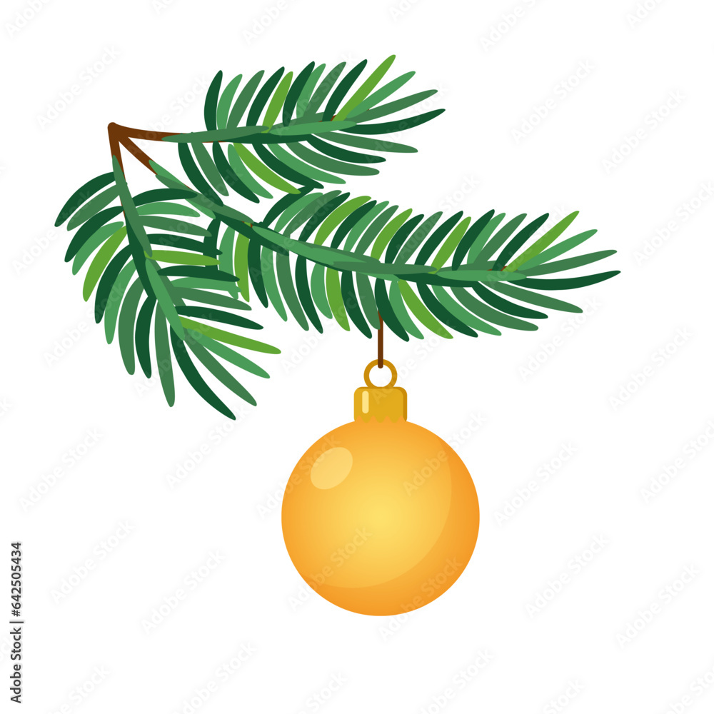 Christmas branch with hanging christmas ball. Modern bauble. Decoration for Christmas tree. Vector illustration. Christmas branch with hanging christmas ball. Modern bauble. Decoration for Christmas tree. Vector illustration.
