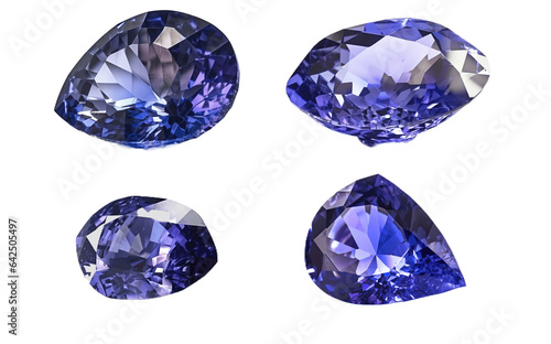 Set Tanzanite rare precious natural geological stone on a transparent background, png. AI generated.