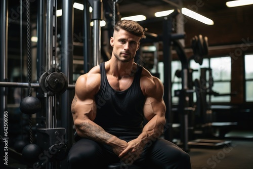 A male bodybuilder in a fitness studio.