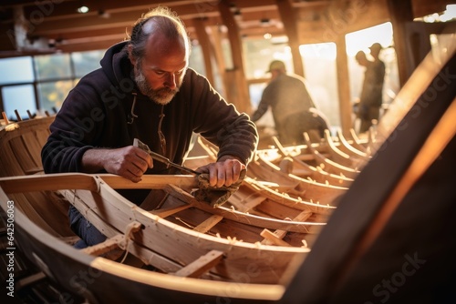 A boat builder at work. photo