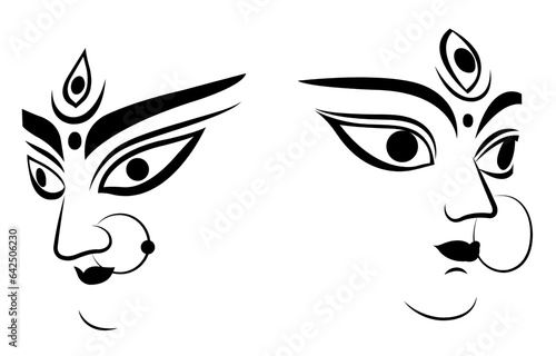 Navratri dussehra indian festival, maa durga face sketch isolated on white background. photo