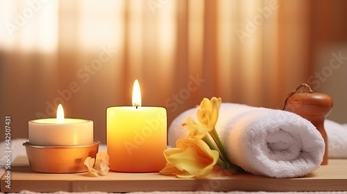 towels, flowers and candles