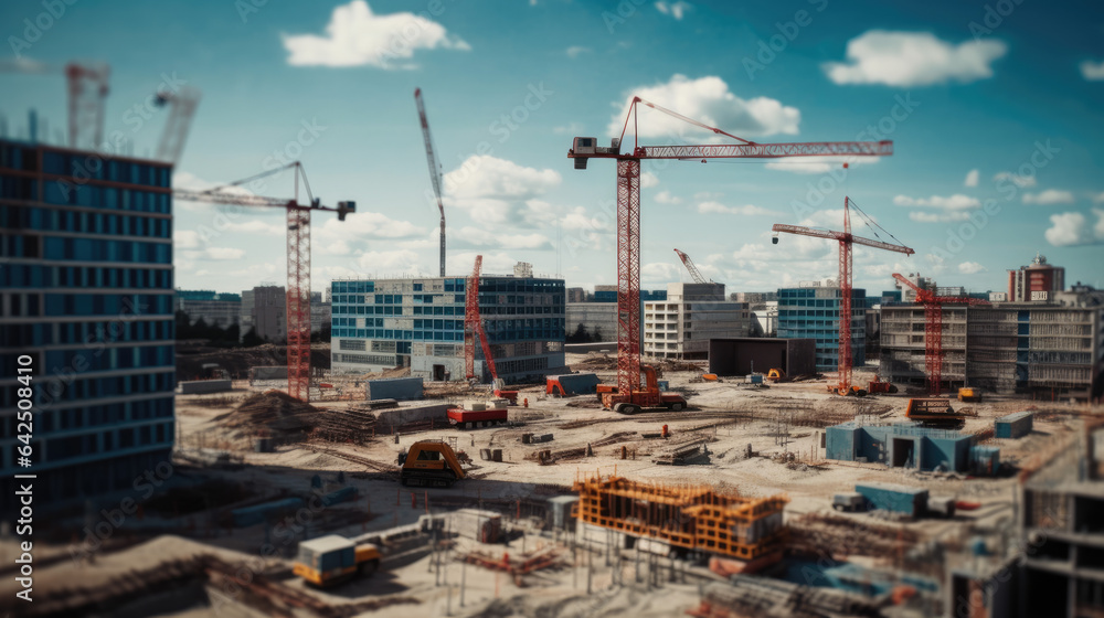 Construction Skyline, Scene, Blue Background, Site, City, Urban, Facility. Construction Skyline, Scene, Blue Background, Site, City, Urban, Facility.