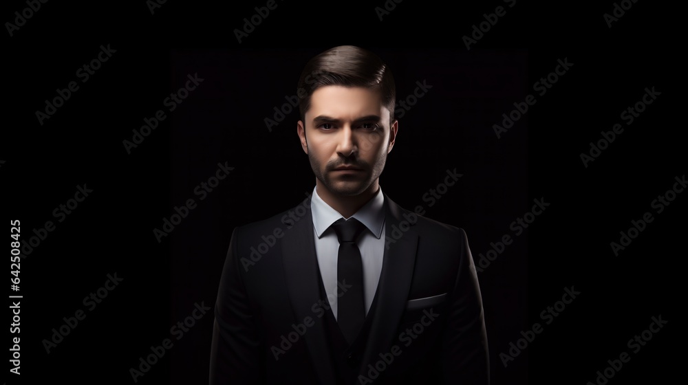 Close-Up of Businessman Over Dark Gray Background, generative AI Close-Up of Businessman Over Dark Gray Background, generative AI