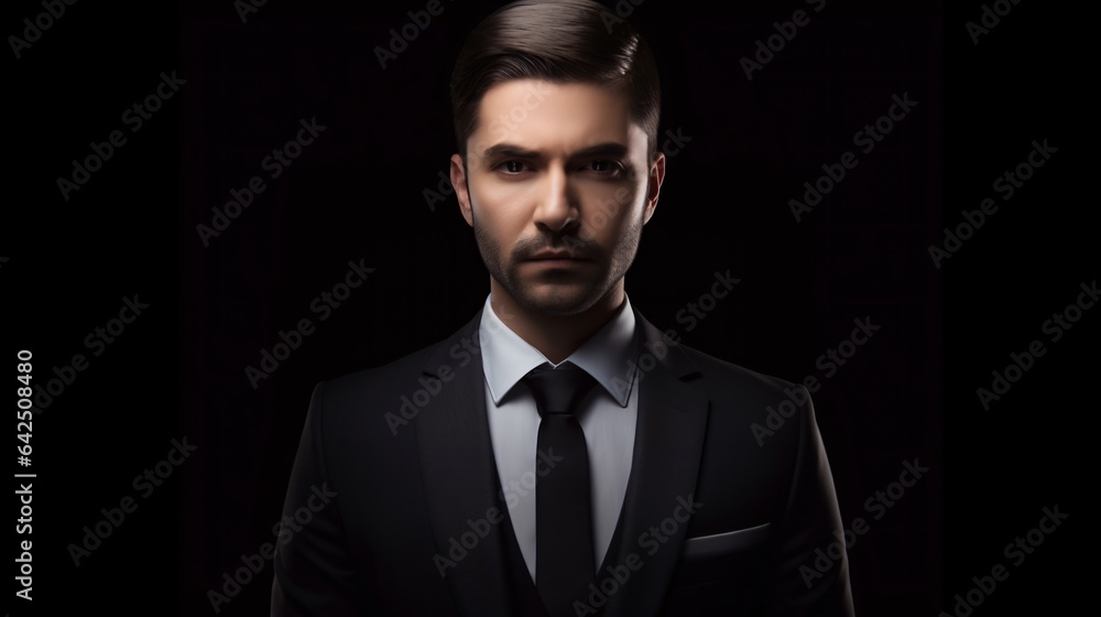 Close-Up of Businessman Over Dark Gray Background, generative AI Close-Up of Businessman Over Dark Gray Background, generative AI