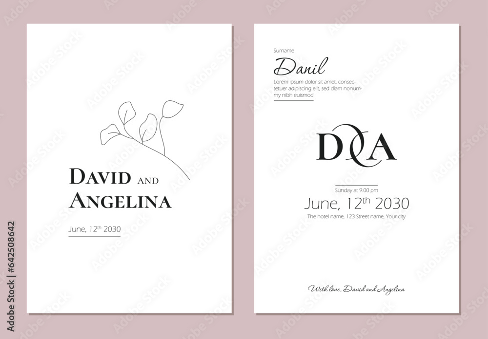 Minimalist style wedding invitation. Save the date