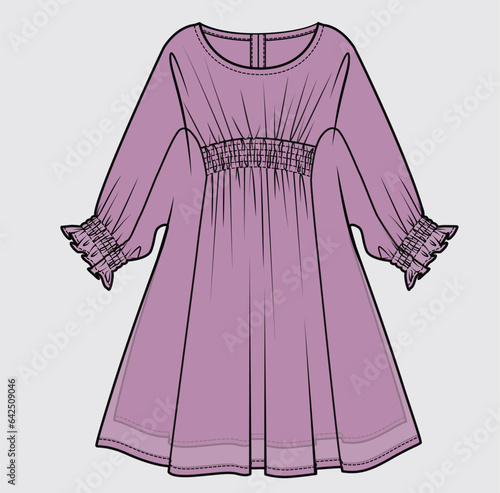 SMOCKING DRESS IN CHIFFON FABRIC FOR WOMEN AND TEEN GIRLS IN EDITABLE VECTOR