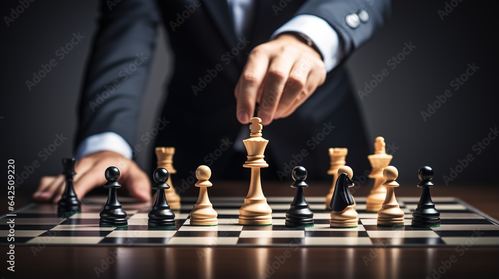 Businessman plays chess. The hand moves the chess piece. Strategy Businessman plays chess. The hand moves the chess piece. Strategy