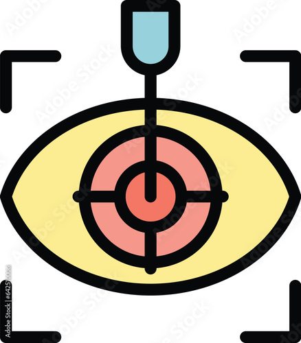 Target eye laser correction icon outline vector. Vision optician. Care check color flat