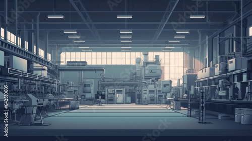 Creative vector illustration of factory line manufacturing industrial plant scen interior background. Art design the silhouette of the industry 4.0 zone template. Abstract concept graphic element. © Matthew