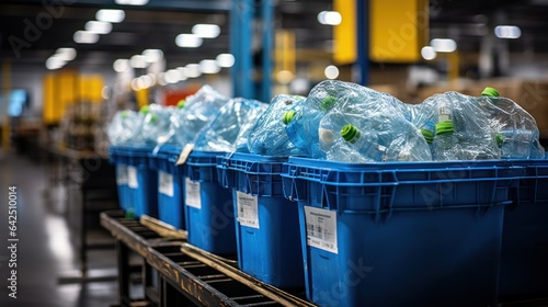 A worker sorting plastics at a recycling center.