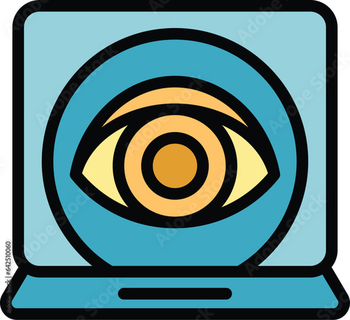 Laptop eye care icon outline vector. Surgery eye. Lens test color flat