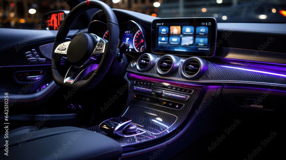 Interior view of a modern vehicle. Interior view of a modern vehicle.