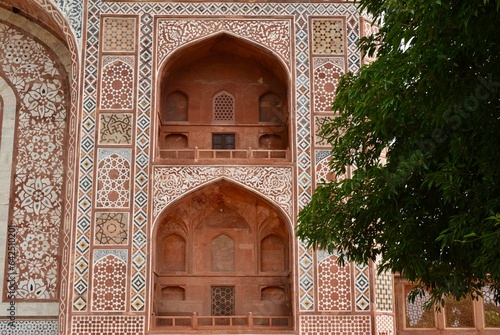 Art work on walls of entrance gate at Akbar's Tomb in Agra