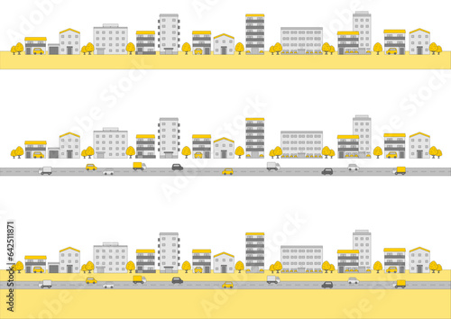街の建物や車のイラストのセット_5
