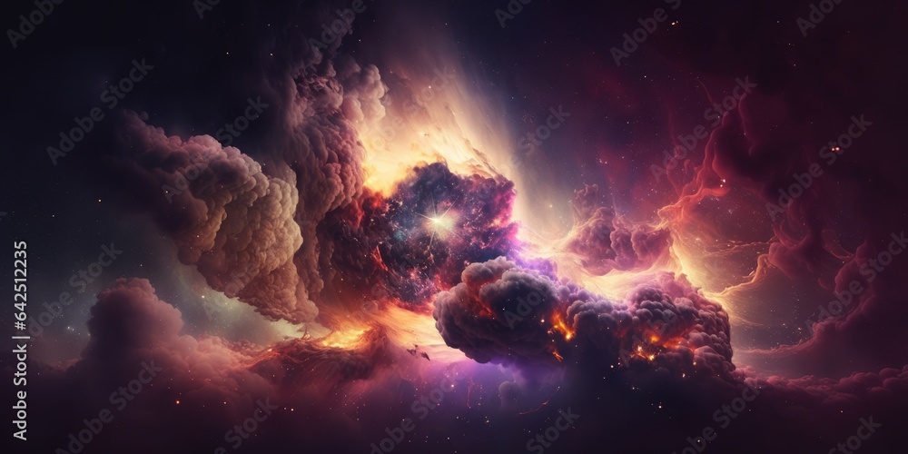 Colorful space galaxy cloud nebula. Stary night cosmos. Universe science astronomy. Big bang explosion. Supernova background wallpaper	 - obrazy, fototapety, plakaty 