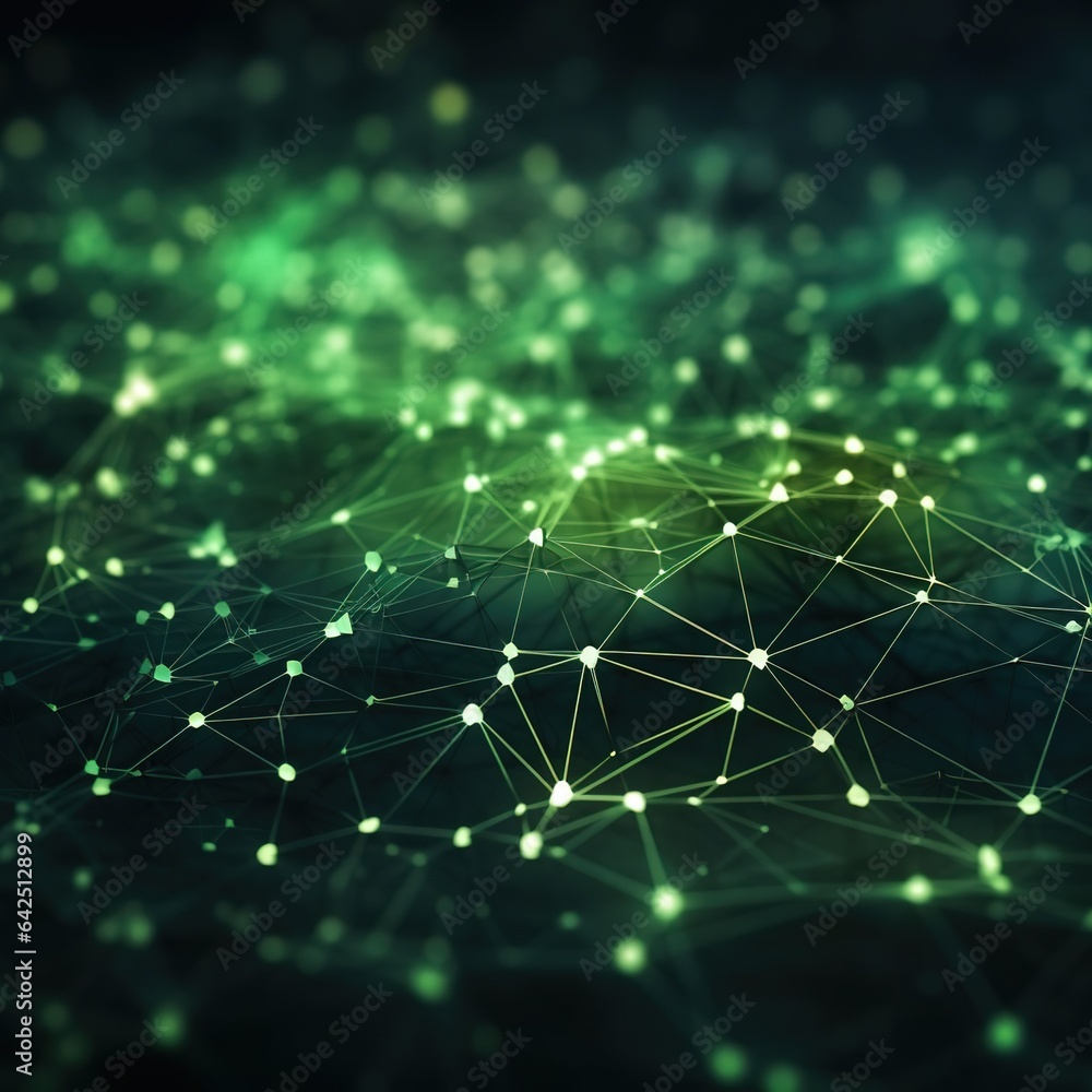 Dark green network grid, a large network, expanding in the digital field. Created using generative artificial intelligence technology. Dark green network grid, a large network, expanding in the digital field. Created using generative artificial intelligence technology.