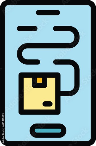 Parcel tracking icon outline vector. Traffic freight. Cargo truck color flat