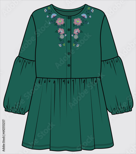 THREAD EMBROIDERY DESIGN VELOUR KNIT DRESS FOR GIRLS IN EDITABLE VECTOR FILE