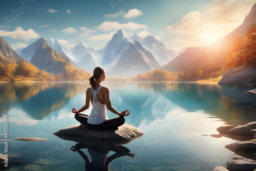 Serene Yoga Practice by Mountain Lake