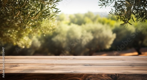 Wooden table and olive trees