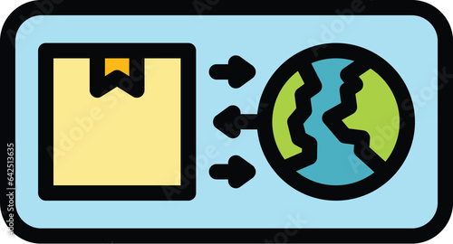 Parcel global delivery icon outline vector. Trailer van. Export service color flat