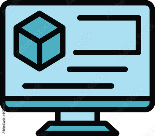 Monitor online parcel icon outline vector. Port maritime. Service export color flat