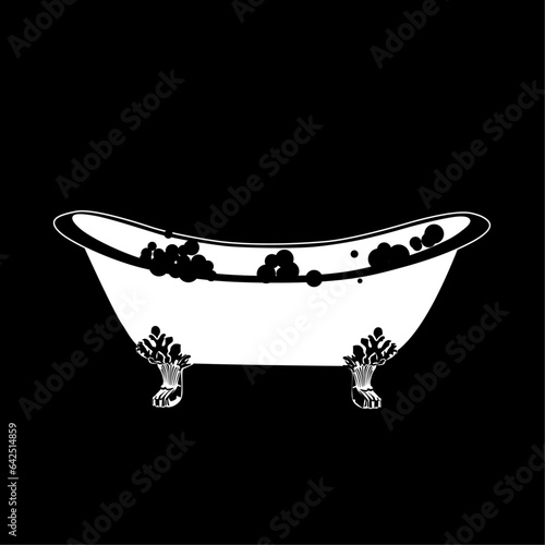 Hot tub, bath icon. Elegant bath in vintage style with soap bubbles. Vector Illustration
