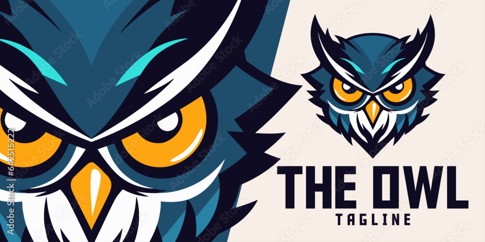 Illustrated Owl: Logo, Mascot Art, Illustration, Vector Graphic for Sports and E-Sport Gaming Squads, Furious Owl Mascot Head
