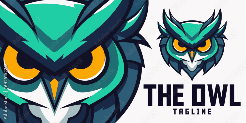 Owl Illustration: Logo, Mascot, Artistry, Vector Graphics for Sport and E-Sport Gaming Collectives, Mascot Head of an Angry Owl