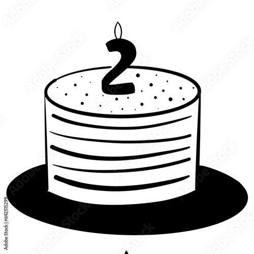 Minimalist Number2 Birthday Candle in Black and White Lines photo