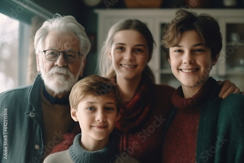 Three generation caucasian family gathering at home