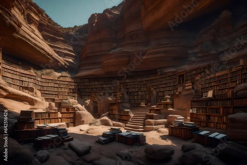 A barren canyon into an ancient library filled with magical books and knowledge