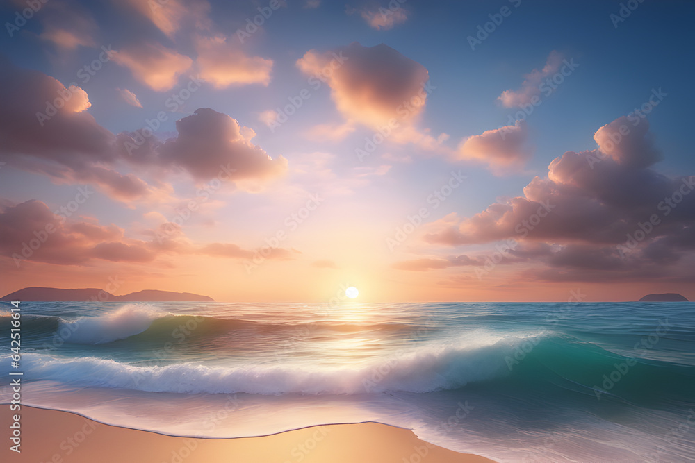 Tranquil Dawn Seascape: Calm Ocean, Colorful Sunrise