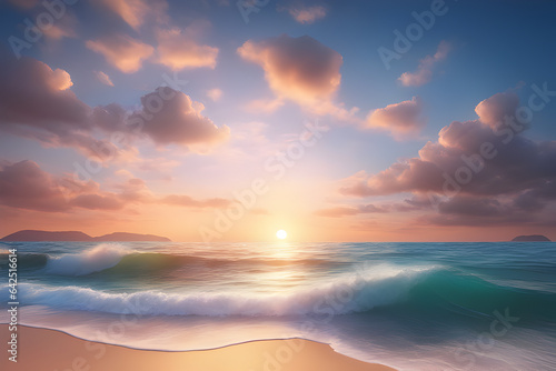 Tranquil Dawn Seascape: Calm Ocean, Colorful Sunrise © Eranga