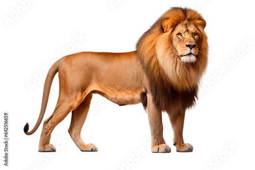 Lion isolated on a transparent background. Animal right side view portrait.
